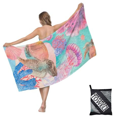 Strandtuch XXL 160x90cm,Rosa Schildkröte Mikrofaser Badetuch Saunatuch,Strandtücher leicht und schnelltrocknend,Strandhandtuch Sandfrei mit Tasche,Handtuch für Damen Herren Reise Urlaub Schwimmen