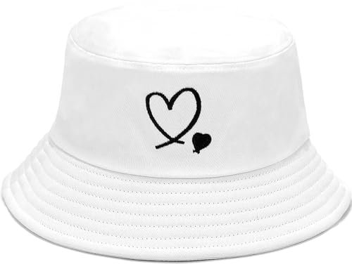 XYIYI Doppelherz Weiß Mode Embroidered Fischerhüte Baumwolle Strand Sonnenhut Fischerkappe für Damen Jugendliche