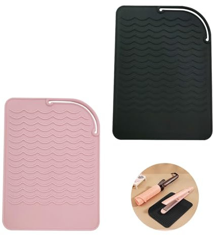2 Piezas Alfombra Resistente al Calor para Rizar Set, Portátil Alfombrilla Térmica para Plancha de Pelo, Profesional Funda Silicona Plancha Pelo para Viaje, Hogar, Salón (21.6 x 15.7cm)