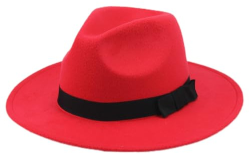 1 Stück Vintage Jazzhut Fedora Hut Mode Filz Gangster Hüte für Damen und Herren Trilby Hut Filzhut Breiter Krempe Sommer Sonnenhut für Tägliches Tragen Maskerade Outdoor Aktivitäten,Rot
