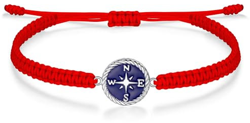 J.Endéar Kompass Armband für Damen Mädchen Silber 925, Schnur Seil Armband Handgemachte Marineblau Schmuck, Reise Abenteuer Graduierung Freundschaft Geschenk, Rot