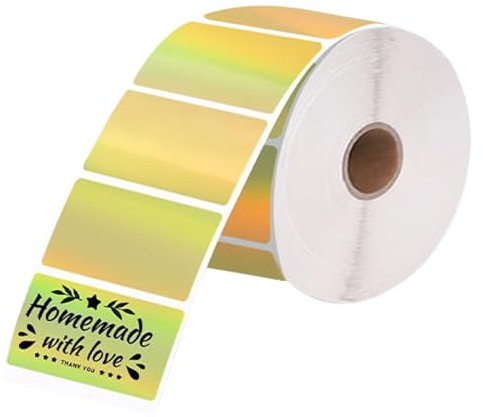 Thermo Etiketten, Holographic Thermo Etiketten, Selbstklebend Rolle Adressaufkleber, Punkte Thermische-Etikett, Wasserdicht Drucker Aufkleber für Logo (500pcs 57 * 32mm)