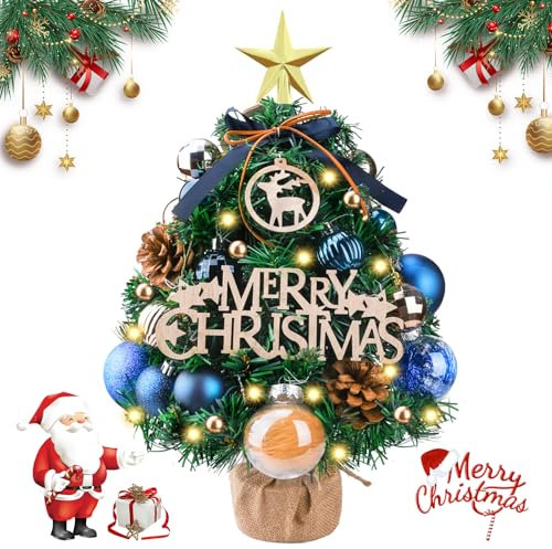 UCAMP Árbol de Navidad Pequeño de Mesa, Artificial Mini Con Luces LED y Adornos