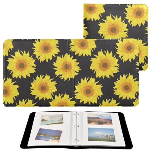 Bright Sunflowers on Black Photo Album Binder Photobooks Self Adhesive College Photo Album Childhood Photo Album 4x6