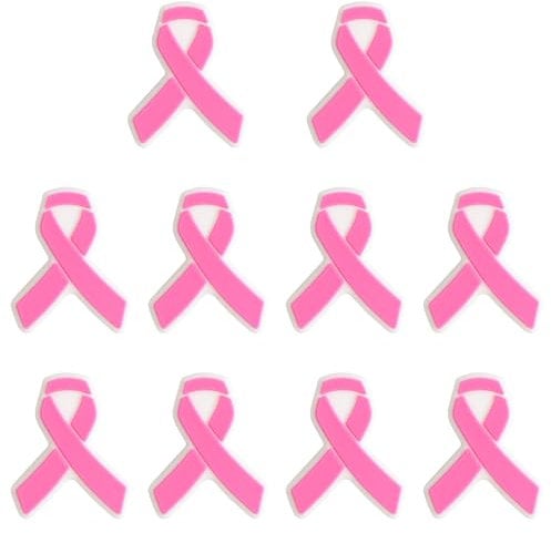 URROMA 10 Pcs Pink Ribbon Silicone Beads Breast Cancer Awareness DIY Jewelry Making Kit (Rose Red)