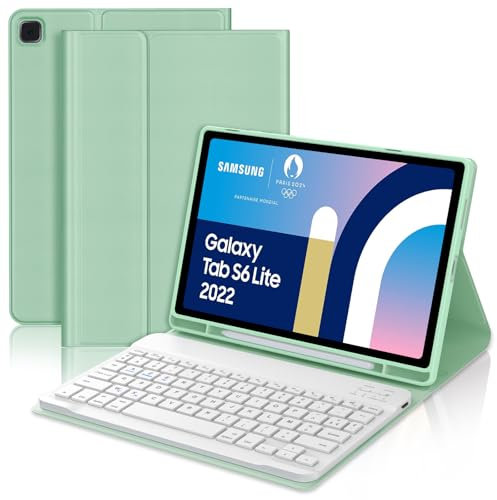 Coque Clavier Samsung Tab S6 Lite, Détachable AZERTY Français Clavier Étui pour Samsung Galaxy Tab S6 Lite 10.4 2024/2022/2020, Herbe Verte