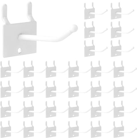 KKONHII 30 Pcs White Metal Pegboard Hooks, 2.5 Metal Prong Hook Peg Board Hooks Peg Board Shelving Hooks Accessories Stainless Steel Peg Board Tool Hangers Fit for Garage Craft Room Kitchen Store