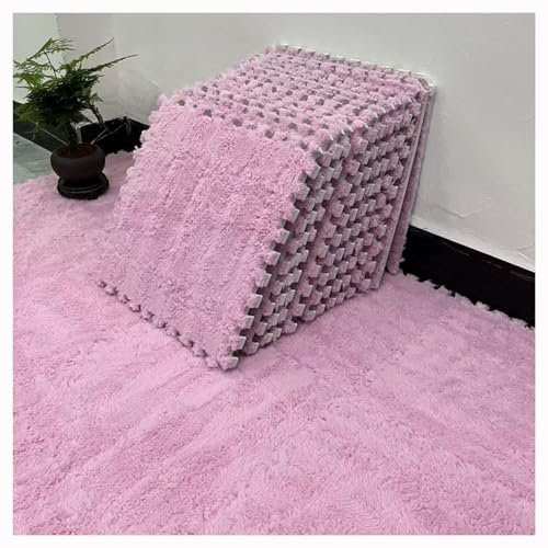 CucCe Plüsch Schaum Fußmatten 10 Stück Plüschschaum-Bodenfliesen, quadratische ineinandergreifende Teppichfliesen, weiche, Flauschige Schaumstoff-Puzzle-Bodenmatte Schaumteppich(Pink)