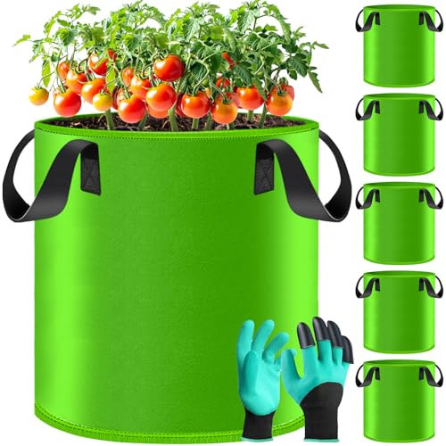 JEDWKFA Lot de 5 Sac à Plantes, 30 L Sac de Plantation, Sac de Culture, Sac de Plantation Geotextile, avec Poignées, pour Tomates, Poivrons, Carottes, Pomme de Terre, 35.5 x 30.5 cm