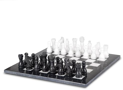 Ensemble d'échecs de luxe en marbre fait main de 30,5 cm – Marbre noir et blanc de l'Himalaya – Cadeau élégant pour les amateurs d'échecs