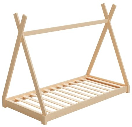 HAGO24 | Kinderbett | 200x90cm Natur | Tipibett | Holz Kiefer | Montessori | Bettgestell | Tipi Zelt | Lattenrost | Belastbar | Dekorierbar | Spielbett |