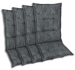 GO-DE Textil Bequeme und attraktive Polsterauflagen für Mittellehner-Gartenstühle (4er-Set, Blätter Anthrazit, Mittellehner)