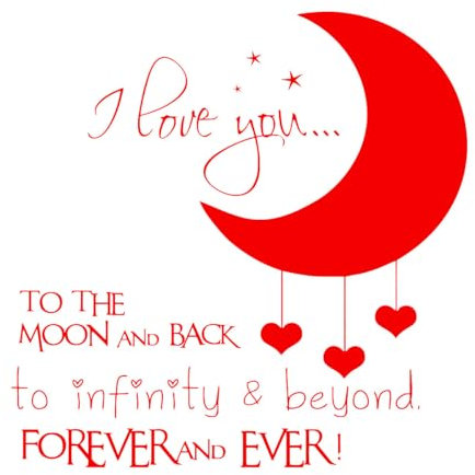 Schriftzug-Aufkleber „I Love You To The Moon And Back“ fürs Kinderzimmer, 81x81cm ausgestattet mit Transferfolien-Set, extragroß, Red