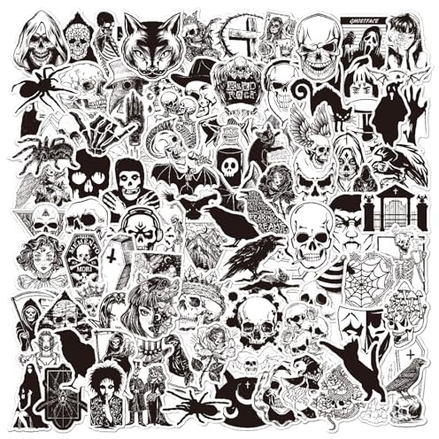 YFLeomry 100 Stück Gothic stickers,Sticker Schwarz Weiss, Wasserdicht Vinyl Sticker Aufkleber Set für Laptop Wasserflaschen Skateboard Gepäck Auto Motorrad Fahrrad Gitarre Koffer Snowboard