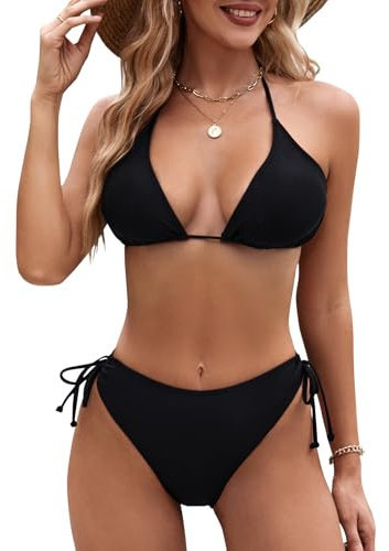 Genfien Costume da Bagno Donna Due Pezzi Bikini Set Halter Costumi da Mare Reggiseno Bikini Top Triangolo Tanga Abiti da Spiaggia Brasiliano Beachwear Swimwear