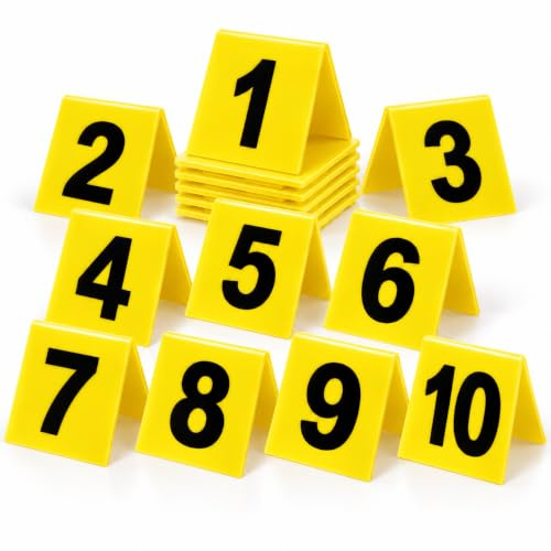 Operitacx 1-15 Beweismarker Tatort Nummern Tischnummern Für Halloween Deko | Gelbe V-Aufsteller mit schwarzen Zahlen, je 6,3 x 5,5 x 4,5 cm, standfest auf ebenen Flächen und mehrfach verwendbar