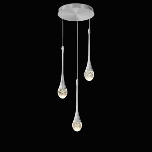 LED Dimmbar Pendelleuchte Chrom Tropfen Kristall Hängelampe,150cm 3-flammig | Kronleuchter Modern Regentropfen HöHenverstellbar Wohnzimmer HäNgelampe,HäNgeleuchte Foyer,Eingang,Esszimmer,Pendellampe