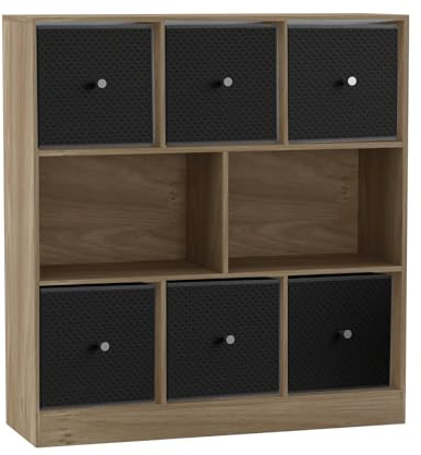 URBNLIVING 8 Cube Asymmetrical Bookcase with 6 Fabric Storage Drawers, Modern Freestanding Shelving Unit for Books, Toys & Decor, Engineered Wood Organizer Cabinet for Home & Office