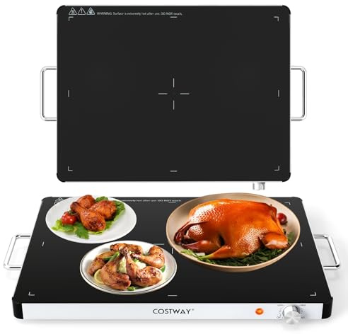 COSTWAY Elektrische Warmhalteplatte, Speisewärmer mit einstellbarer Temperatur 30℃-120℃ & gehärtete Glas, Warmhaltebehälter Buffetwärmer für Partys, Buffets (L, 61 x 42 x 4 cm)