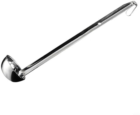 Long Handle Stainless Steel Ladle with Capacity Markings for Measuring and Serving Soup, Pouring Rim for Spill-Free Use, Comfortable Non-Slip Grip, Inverted Hook for Easy Hanging(C)