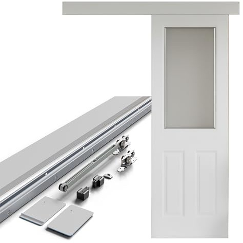 Amig - Kit puerta corredera madera - Guía 186 cm aluminio blanco con autocierre - Hasta 60 kg - Diseño elegante y duradero con cierre automático - Mod. SD005