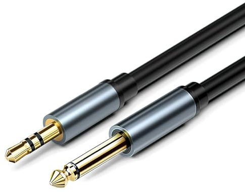 Câble Audio 3.5mm vers 6.35mm, Câble Guitare 6.35mm, Connecteurs Plaqués Or, Cordon Nylon Tressé Compatible Piano Électronique Guitare Amplificateur Table de Mixage PC Smartphone Casque Chaîne