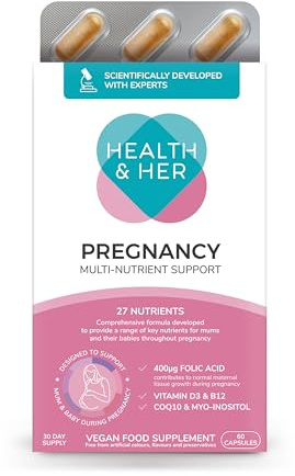 Health & Her Pregnancy Multivitamins for Women, Vegan, 30 Day Supply | Pregnancy multivitamins with folic acid, B12, zinc, selenium & magnesium; Vegan, gluten free; 60 Capsules