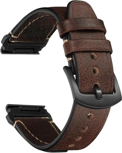 CeiBand 26mm Quickfit Leder Armband für Garmin Fenix 8 pro 51mm/8/7X/6X/5X | Damen Herren Weich und Bequem Leder Uhrenarmbände Ersatzarmband für Tactix 8 51mm/7 Pro/Enduro 3/Epix - Dunkelbraun