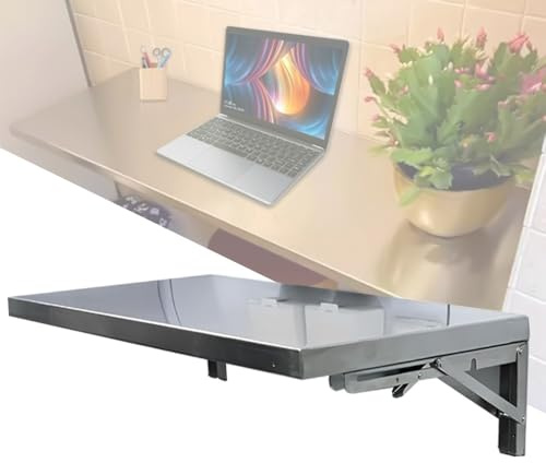 EIYAVVIDV Wandtisch Klappbar Aus 304 Edelstahl, Wandklapptisch Schwimmend Computer-Schreibtisch, Klapptisch Wandmontage, Für Arbeitszimmer, Küche, Balkon, Wäscherei(40x30cm/16x12in)