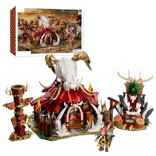 Mocbuiie Bonefire Shrine Castle Klemmbausteine | 2098 Teile Mittelalter Burg mit Schamanenfiguren, Retro Wikingerdorf Modular Building für Erwachsene