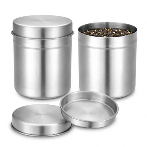 FOMIYES 2-Piece Stainless Steel Airtight Food Storage Canister Set | Small Metal Containers with Screw-Top Lids for Tea, Coffee, Sugar and Spices, Kitchen Pantry and Home Organization