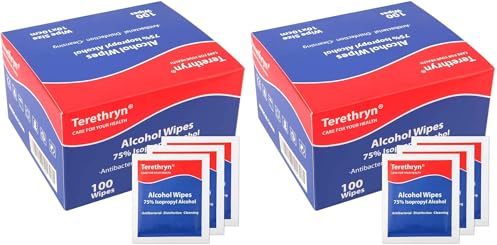 Antibacterial Wipes with 75% Isopropyl Alcohol - Surface Disinfectant, Individually Wrapped, 200 Packs