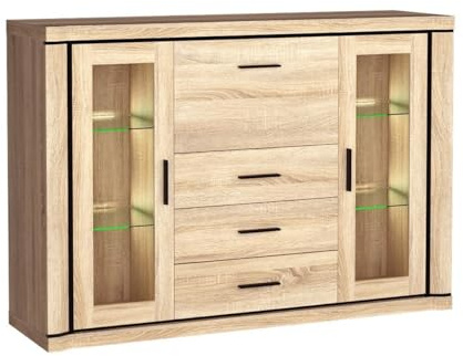 Masseno Kommode Malaga 157 cm Sideboard mit 3 Schubladen und 3 Türen für Wohnzimmer Schlafzimmer Modern 157x45x111 cm Sonoma Eiche