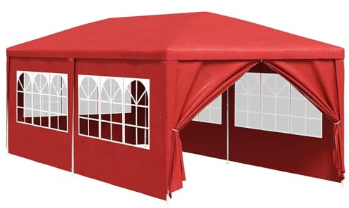 Owoxanthellate Partyzelt 6x3 m Faltpavillon in Rot, Gartenzelt mit 8 Seitenteilen und 2 Reißverschlusstüren, Stabiler Pavillon aus PE und Stahl für Garten, Terrasse und Events
