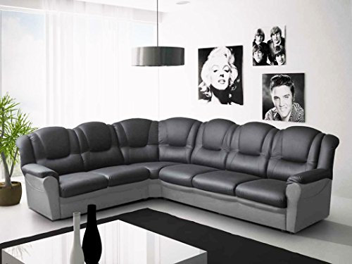Texas Corner Sofa Black and Grey Faux Leather