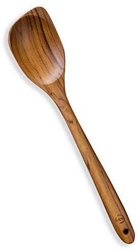 FAAY 13.5 Corner Spoon, RIGHT Hand Scraper, Wooden Spoons for Cooking Handcraft from High Moist Resistance Golden Teak Wood | Durable, Healthy, Ergonomic Handle