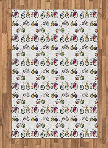 ABAKUHAUS Fahrrad Teppich, Penny-Farthing Tandem, Deko-Teppich Digitaldruck, Färben mit langfristigen Halt, 120 x 180 cm, Mehrfarbig