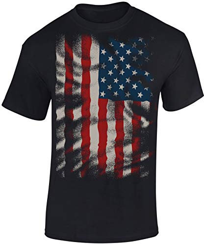 USA Flagge Shirt Herren - Stars and Stripes/Flow Design - US Army T-Shirt Männer - Chopper Biker Tshirt (Schwarz XL)