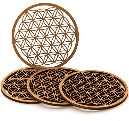 Spruchreif Premium QUALITÄT 100% EMOTIONAL · Blume des Lebens aus Holz in einem 4er Set · Wanddeko · Wandschmuck Lebensblume · Spirituelles Symbol · Esoterik Geschenke (Ø 7 cm)
