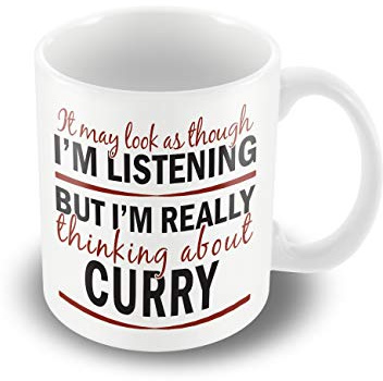 Victorian Printing Company - I'm Thinking About Curry - Funny Printed Mug, Ceramic, 11fl.oz.