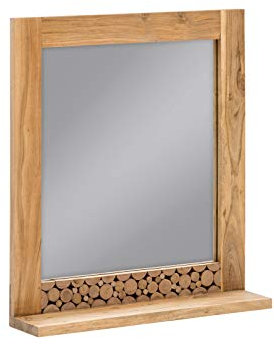 Woodkings® Spiegel 67x70cm Katha Holz Akazie rustikal Badspiegel Wandspiegel mit Ablage Badmöbel Badezimmermöbel Baumscheibe Massivholz