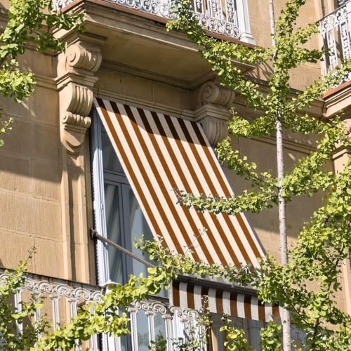 Lovely Tenda da Sole per Esterno, Tendaggio per Balconi, Impermeabile, Tenda a Caduta, 290x300 cm, Telo Ombreggiante, Riduce Luce e Calore, Migliora la Privacy, Fantasia a Righe, Marrone