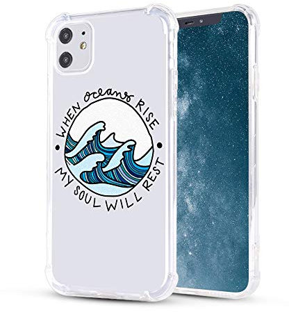 LuGeKe Cool Blue Sea Wave Clear Case for iPhone 11 Soft Flexible Nice Print Design Shockproof TPU Bumper Cover for Apple iPhone with Cute Pattern Design