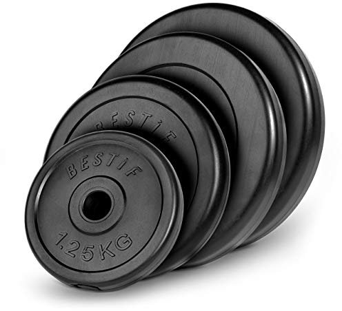 BESTIF Hantelscheibe 1,25kg 2,5kg 5kg 10kg Gewichtsscheibe 29mm Bohrung Zement + Kunststoff (1 x 10kg)
