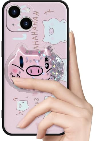 VooDirop Handyhülle für iPhone 12 Mini Silikon Gel (Ferkel) | Kratzfest Schutzhülle mit Glitzer Flüssig Flexible TPU Interessante Ständer Cover Case für Mädchen