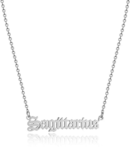 AFSTALR Silver/Gold Old English Necklace Zodiac Necklace Women Pendant Astrology Necklace Birthday Gift