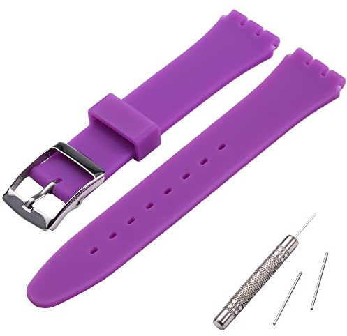 MCXGL Bracelet de rechange pour Swatch Bracelet en caoutchouc de silicone résistant à la transpiration avec boucle en acier inoxydable 17 mm Violet clair