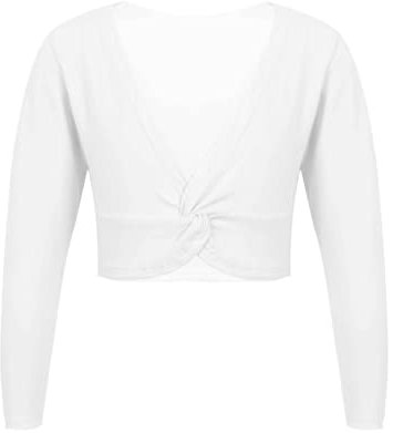 renvena Ballettjacke Mädchen Langarm Bolero Wickeljacke Baumwolle Ballett Strickjacke warm Ballettkleidung für 1-14 Jahre Kinder Weiß 116-140