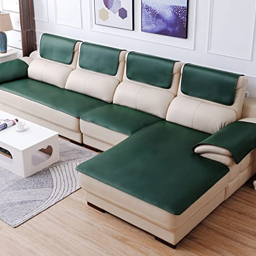 Rutschfester Sofabezug aus Leder, Sofa überzug in l Form 2 3 sitzer ecksofa Sofaüberwurf Couch überzug für Haustiere, Liegebezug für Wohnzimmer-Dunkelgrün 60x60cm/24x24 Zoll