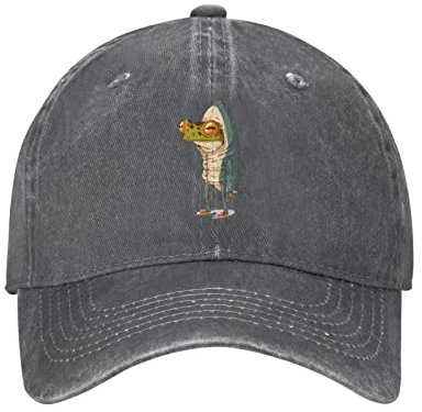 VunKo Frog Shark Schwarz Vintage Distressed Verstellbare Washed Denim Herren Papa Trucker Hut Baseball Kappe für Herren, dunkelgrau (Deep Heather), Einheitsgr��e